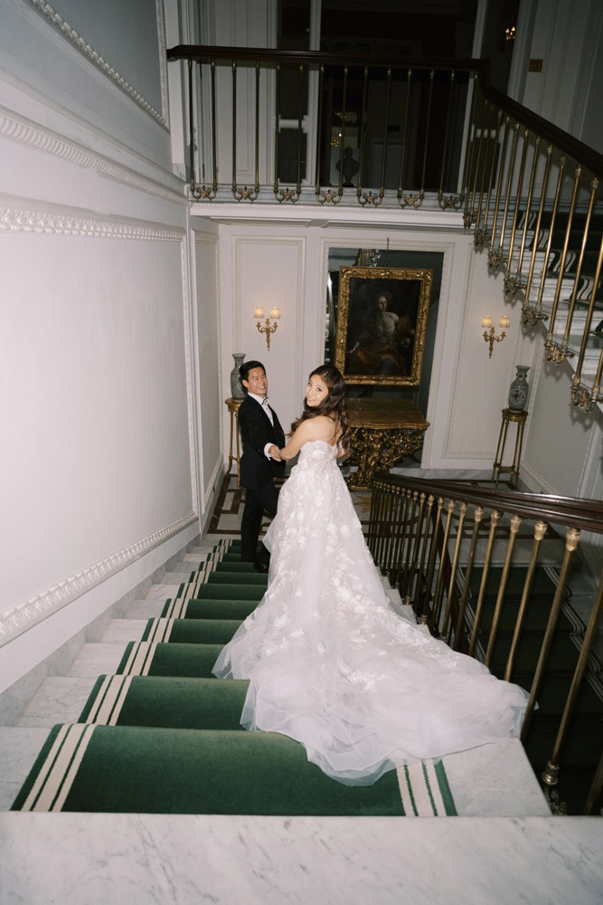 Villa Cora, Florence Wedding - Couple photoshoot in Mirror Room, couple walking on stairwell by Tuscany photographer Andreas K. Georgiou