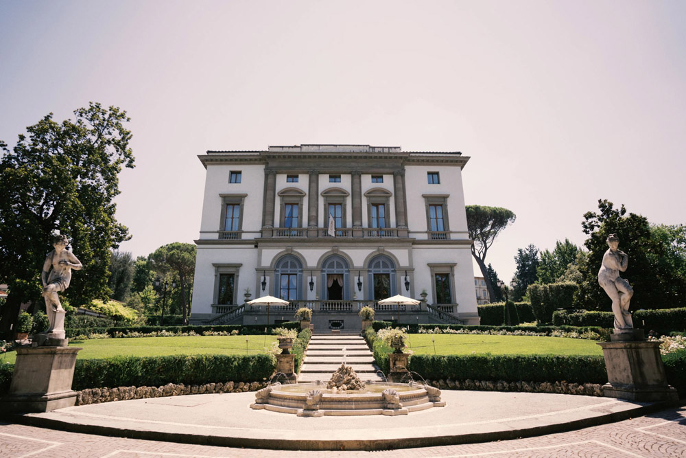 Villa Cora, Florence Wedding - garden and statue, villa facade