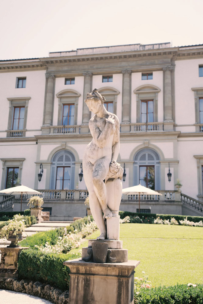 Villa Cora, Florence Wedding - garden and statue, villa facade