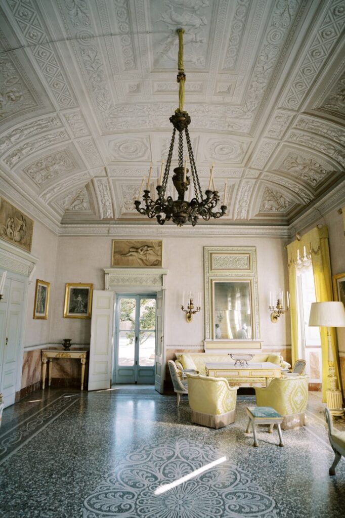 Ornate room in villa Pizzo with frescos and soft light. By Lake Como Photographer Andreas K. Georgiou